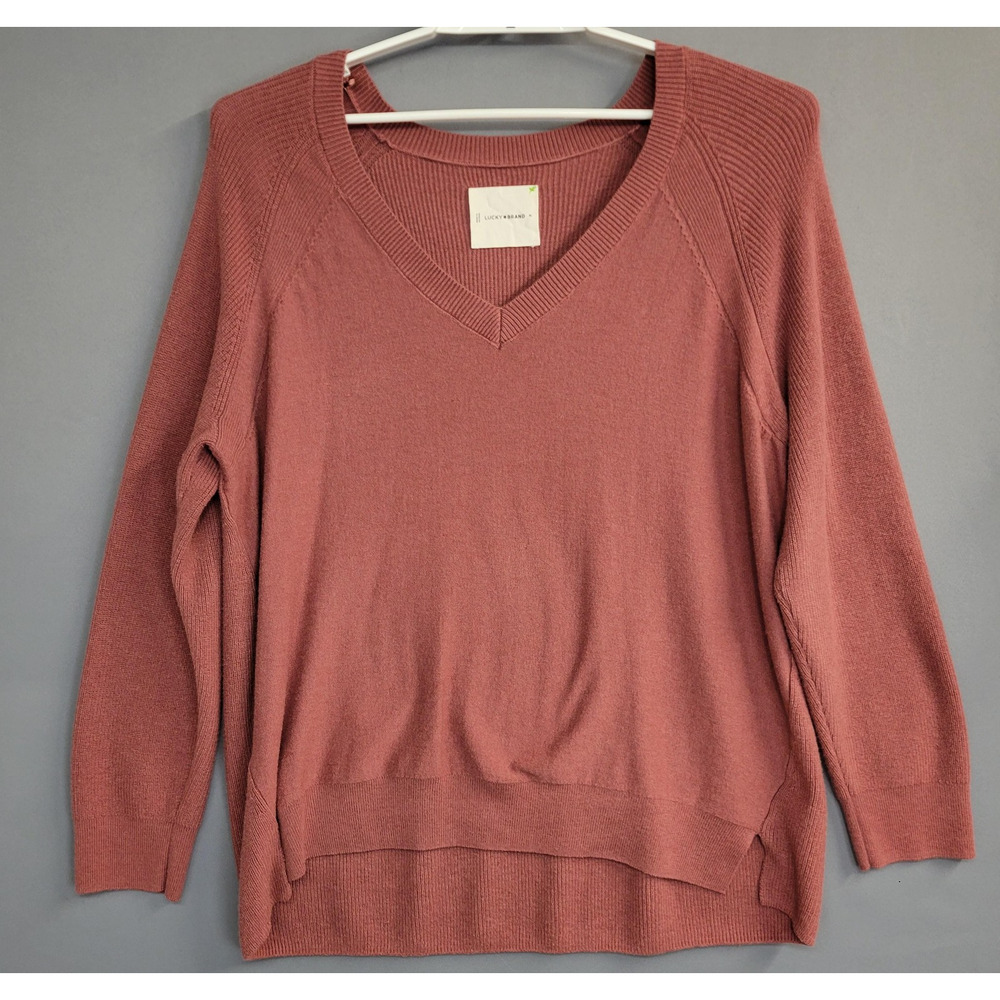 Lucky Brand Cashmere Blend Sweater Womens XL Pink Boho Winter Cottage